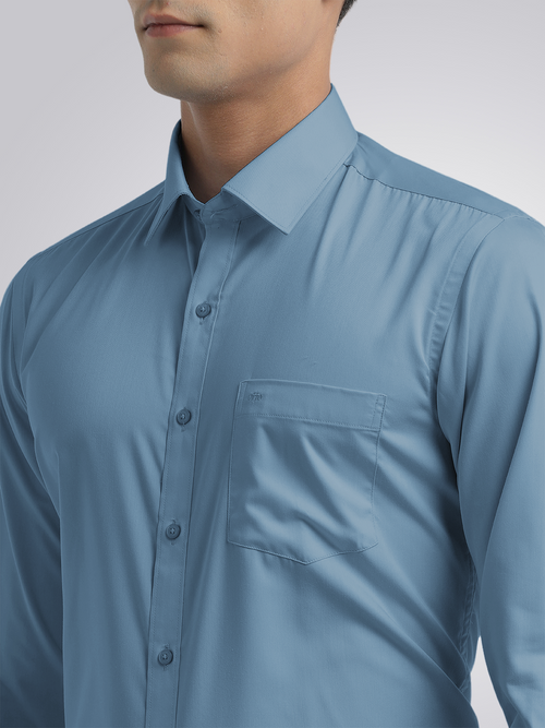 Steel Blue Twill Wrinkle Free Solid Shirt