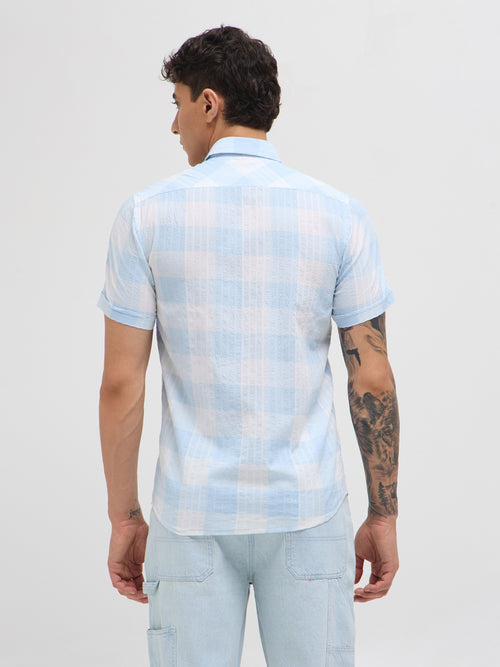 Light Sky Blue and White Vertical Stripes Casual Shirt