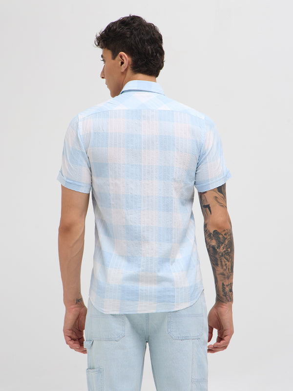 Light Sky Blue and White Vertical Stripes Casual Shirt