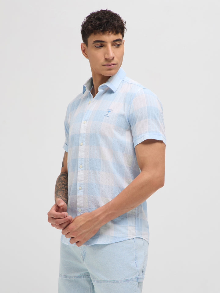 Light Sky Blue and White Vertical Stripes Casual Shirt