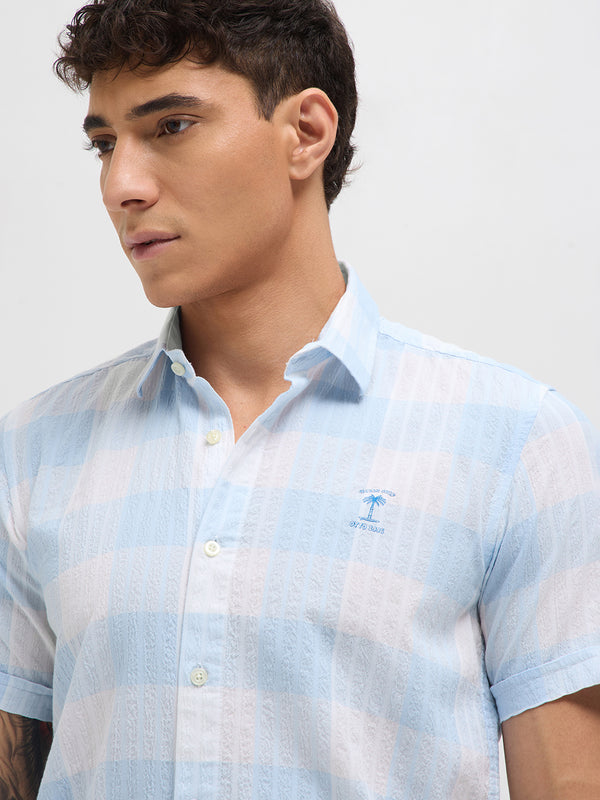 Light Sky Blue and White Vertical Stripes Casual Shirt