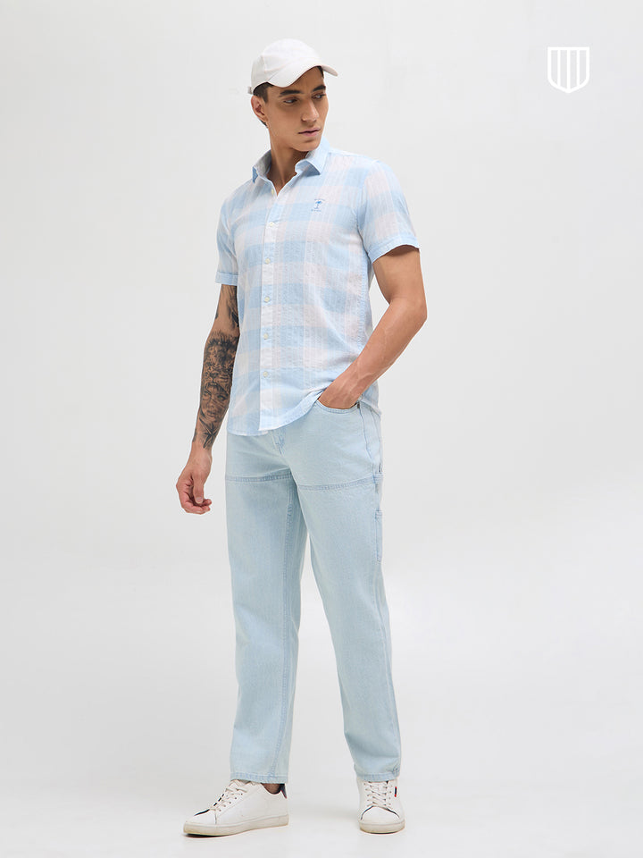 Light Sky Blue and White Vertical Stripes Casual Shirt