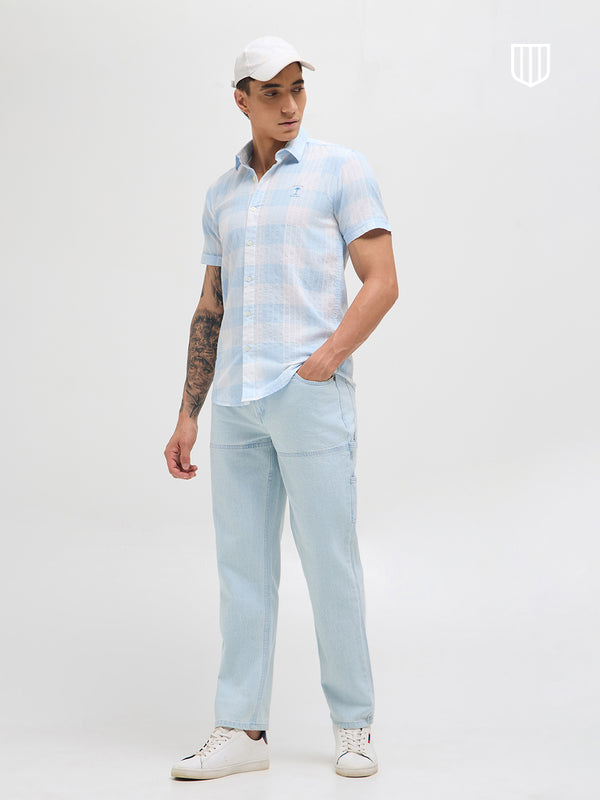 Light Sky Blue and White Vertical Stripes Casual Shirt