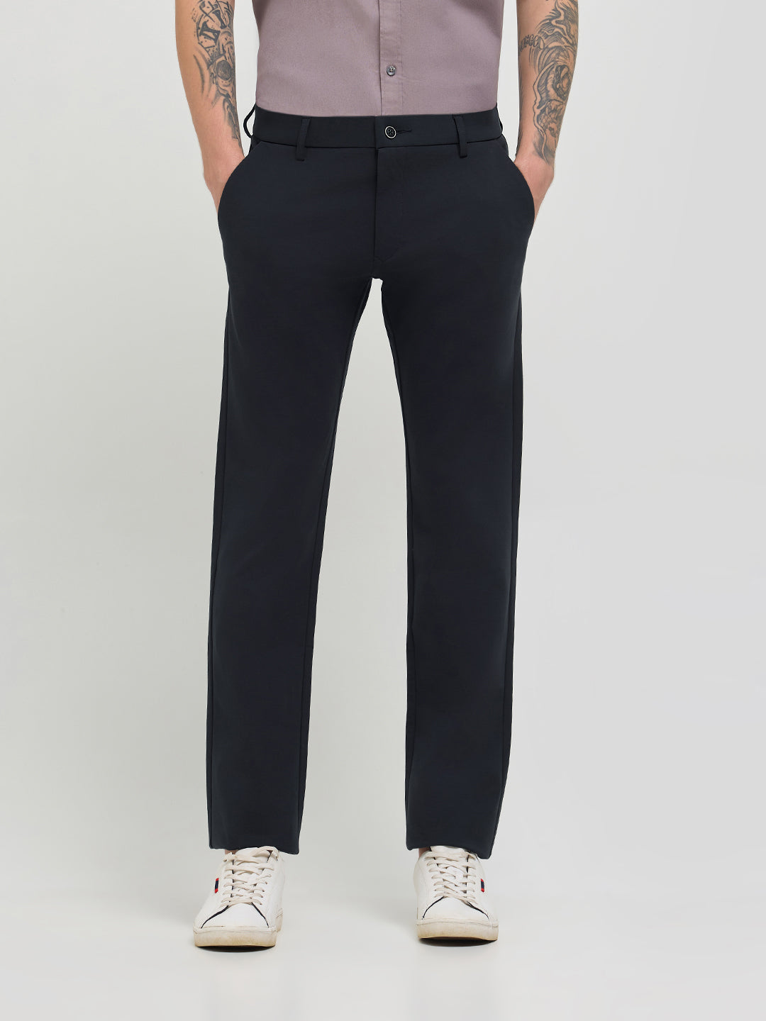 Pastel Blue Solid Casual Trousers