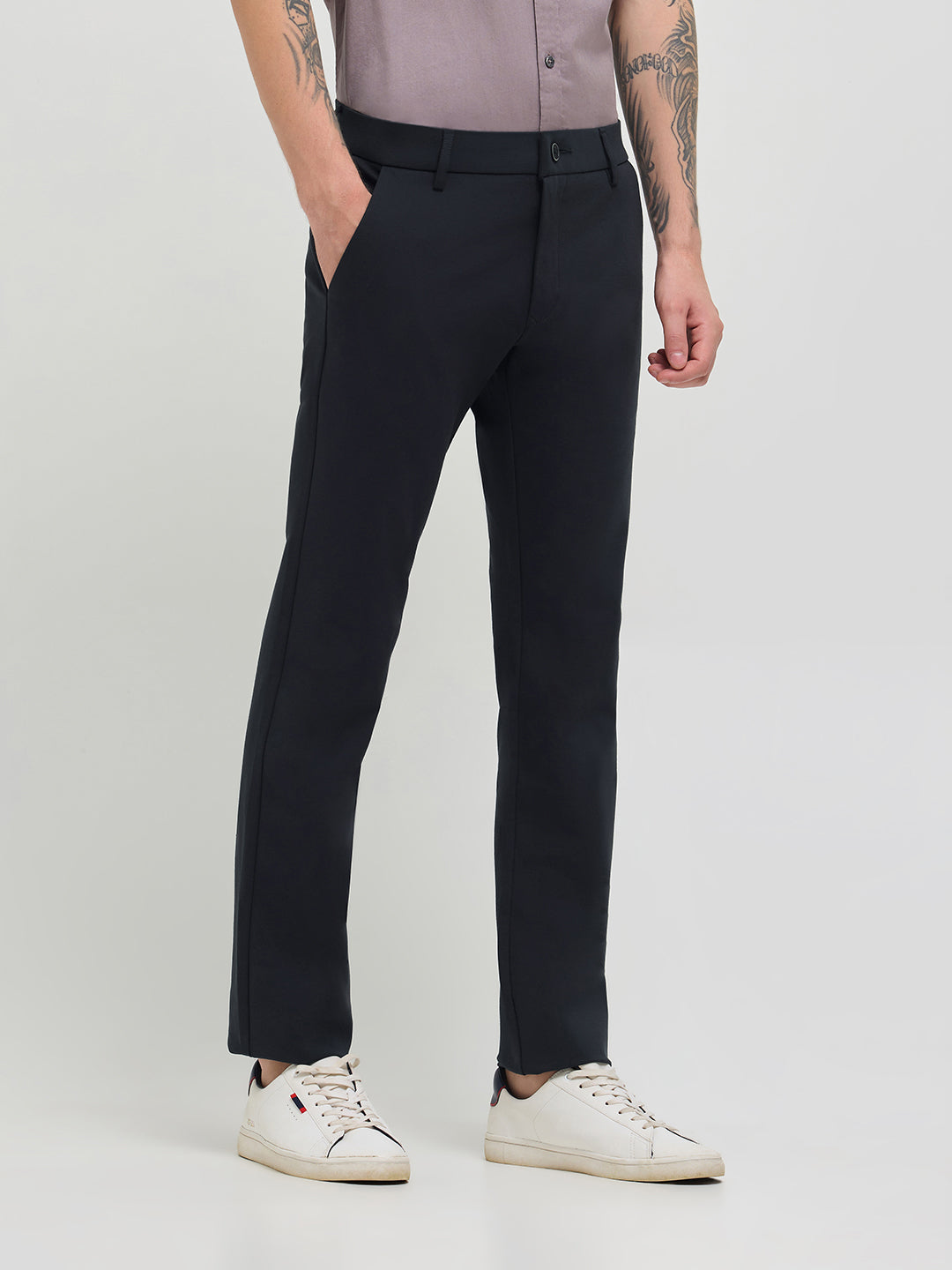 Pastel Blue Solid Casual Trousers