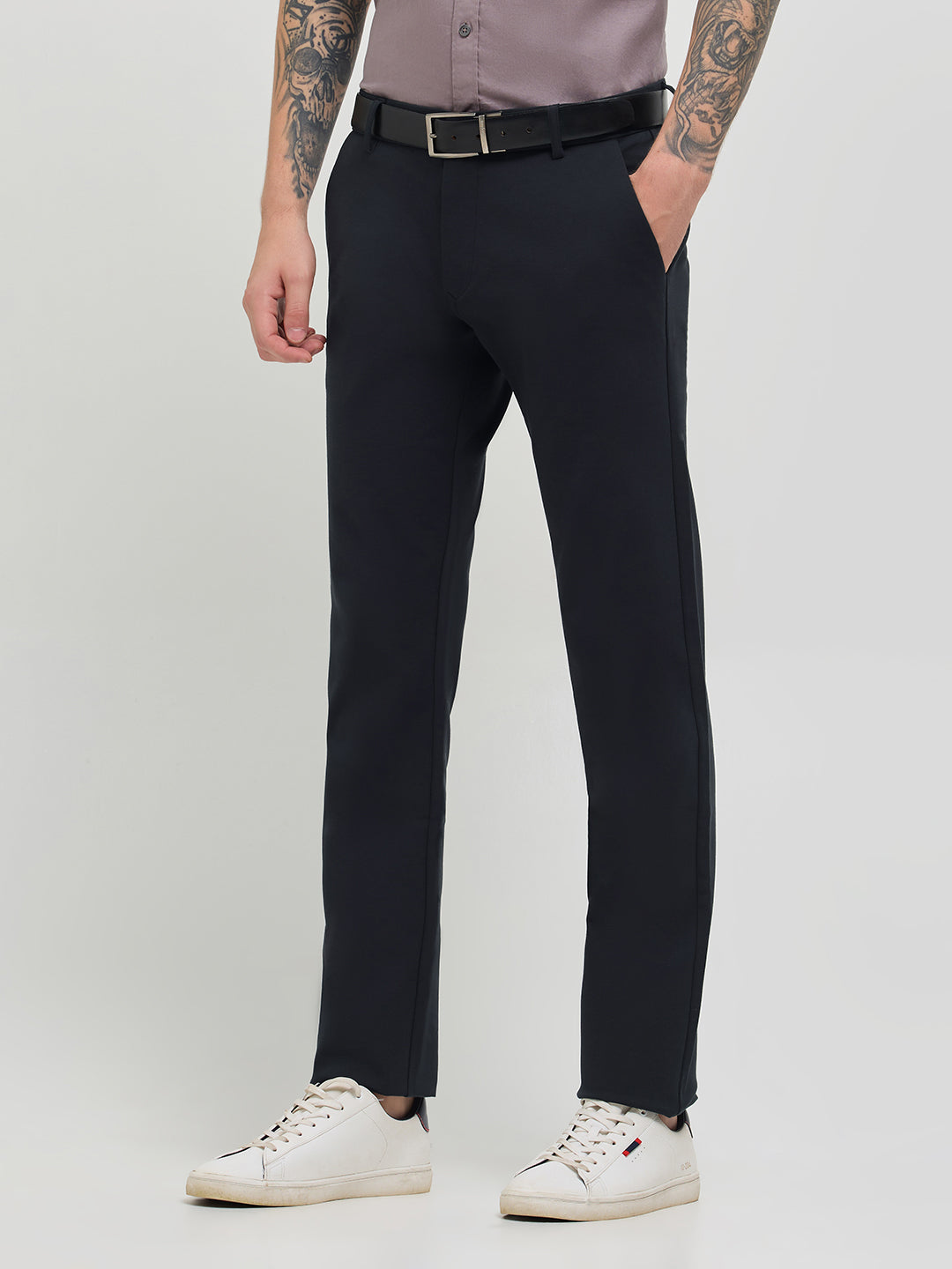 Pastel Blue Solid Casual Trousers