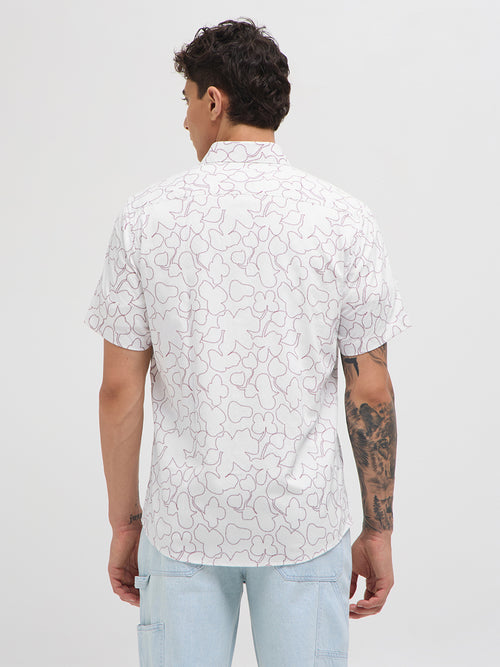 Maroon and White Abstract Line Printed Casual Shirt