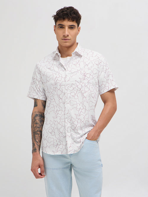 Maroon and White Abstract Line Printed Casual Shirt