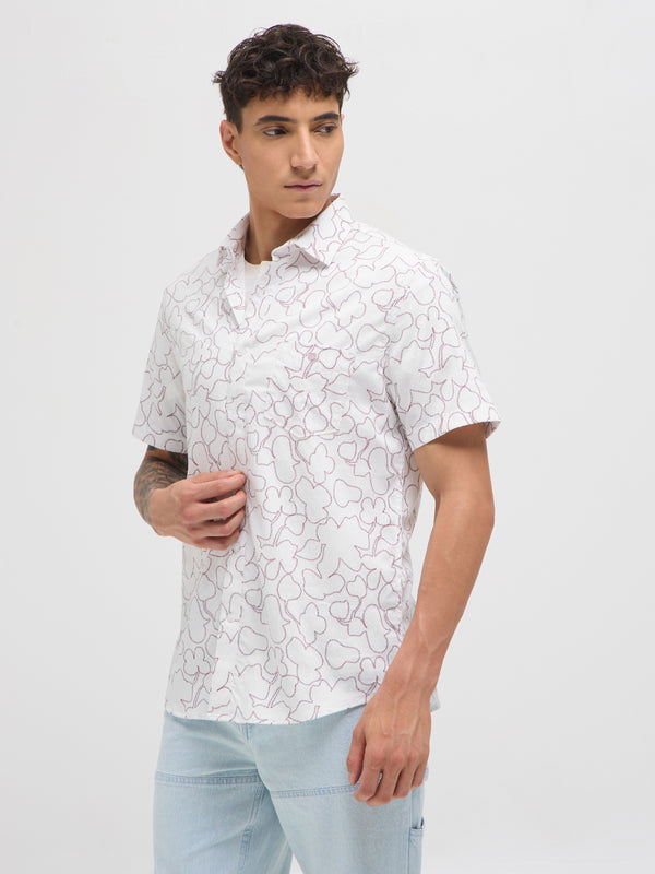 Maroon and White Abstract Line Printed Casual Shirt