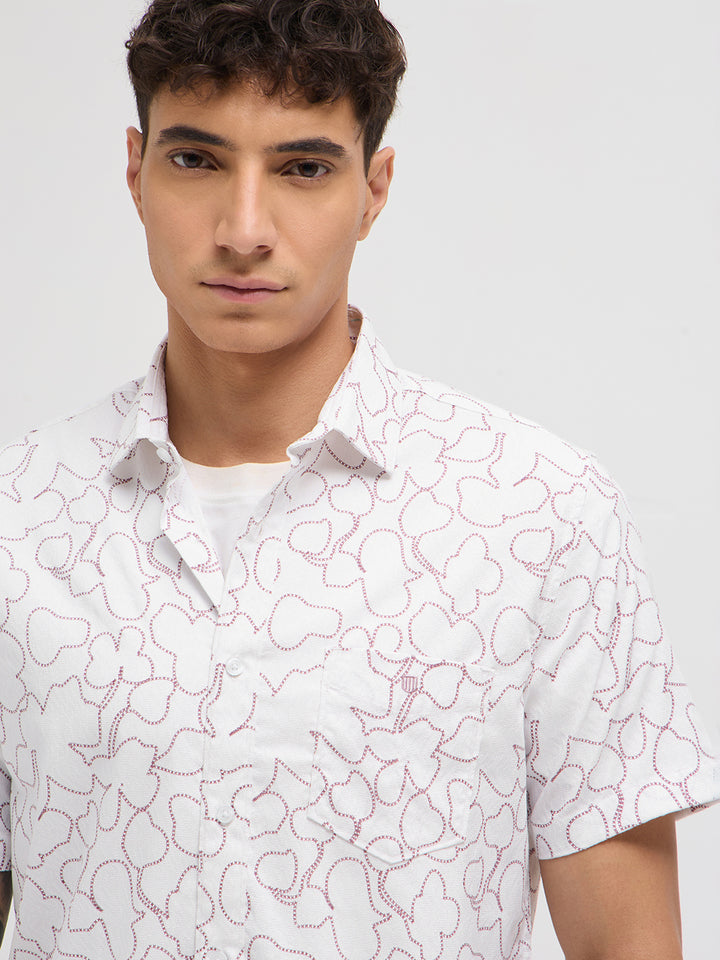 Maroon and White Abstract Line Printed Casual Shirt