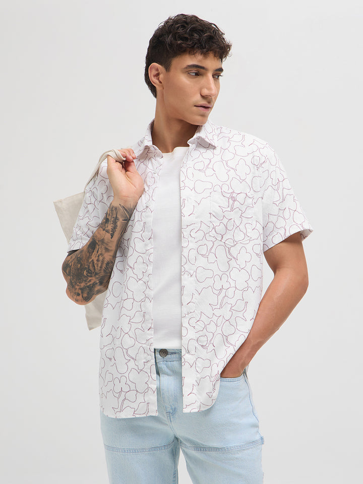 Maroon and White Abstract Line Printed Casual Shirt