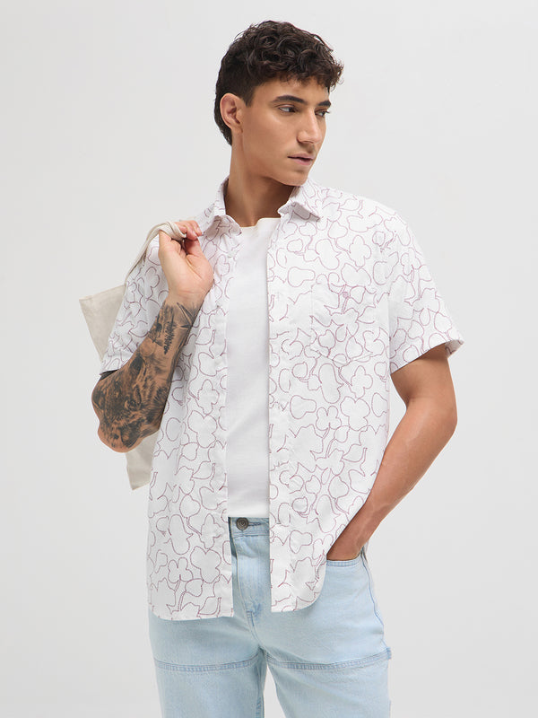 Maroon and White Abstract Line Printed Casual Shirt