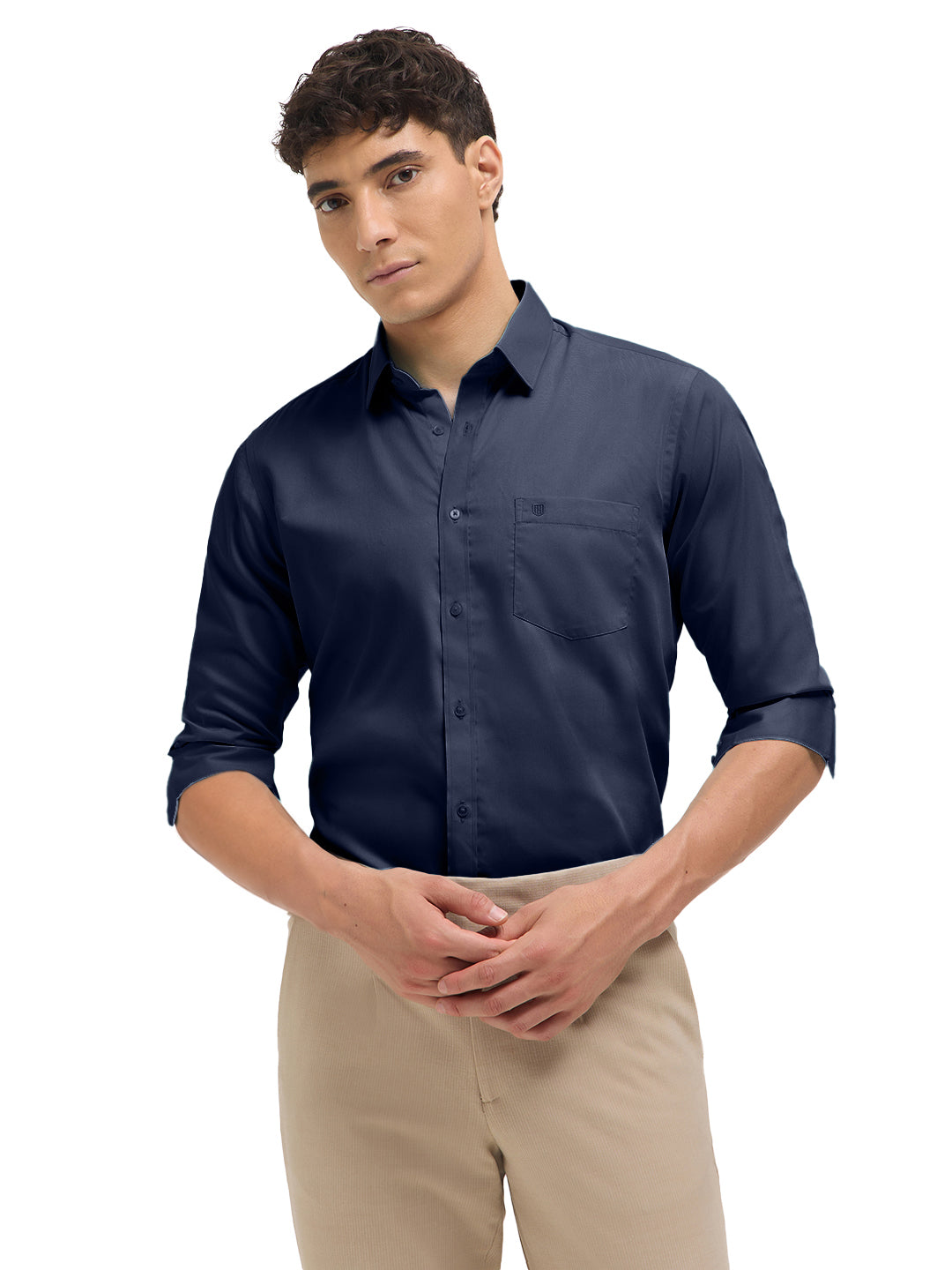 Navy Blue Solid Formal Shirt