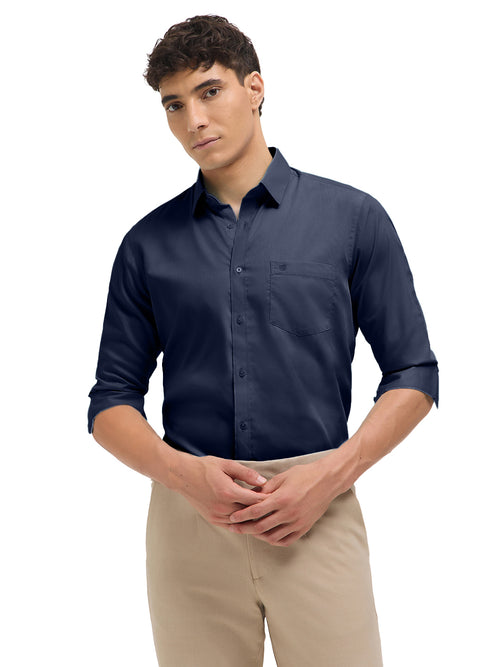 Navy Blue Solid Formal Shirt
