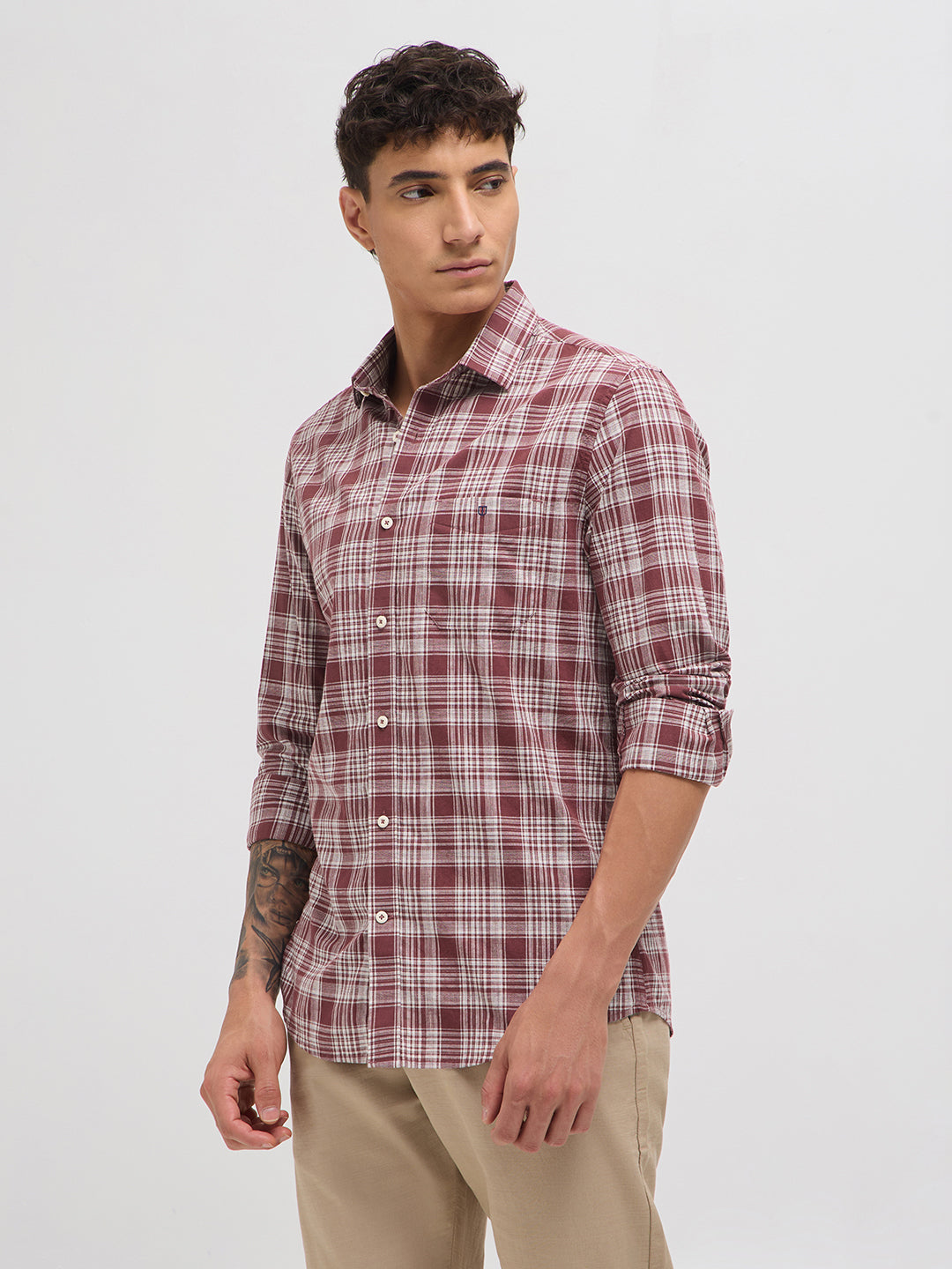 Rose Red Checked Casual Shirt