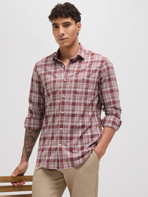 Rose Red Checked Casual Shirt