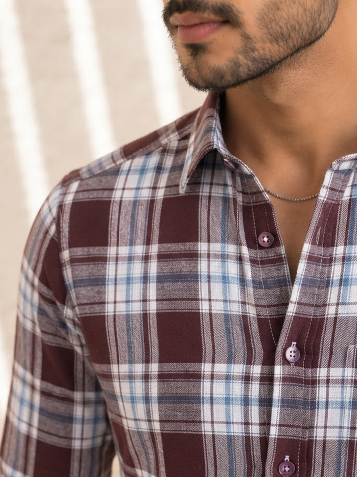 Dark Wine Checkered Casual Shirt