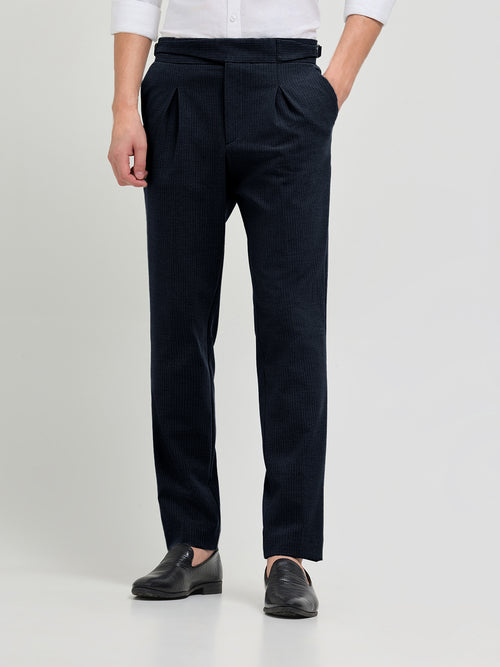 Dark Navy Solid Casual Gurkha Pants