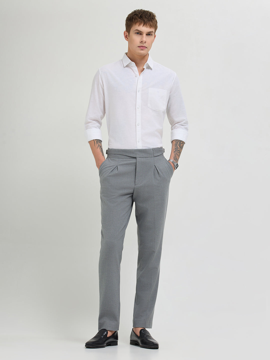 Ash Grey Solid Gurkha Pants