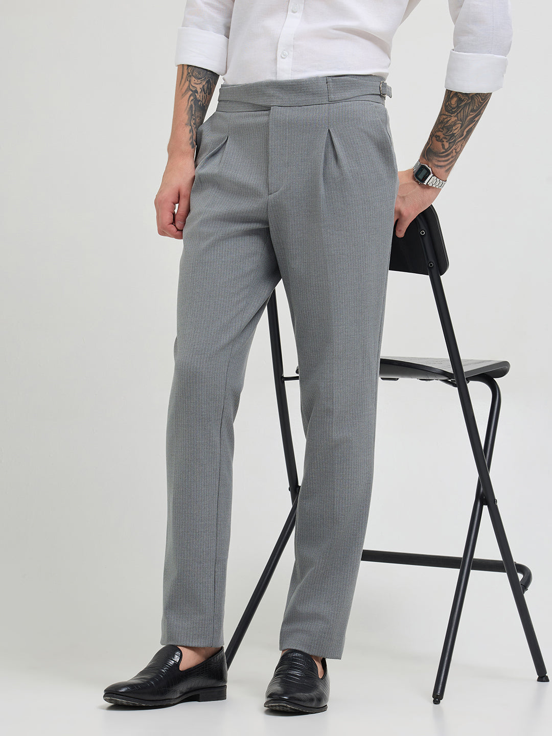 Ash Grey Solid Gurkha Pants
