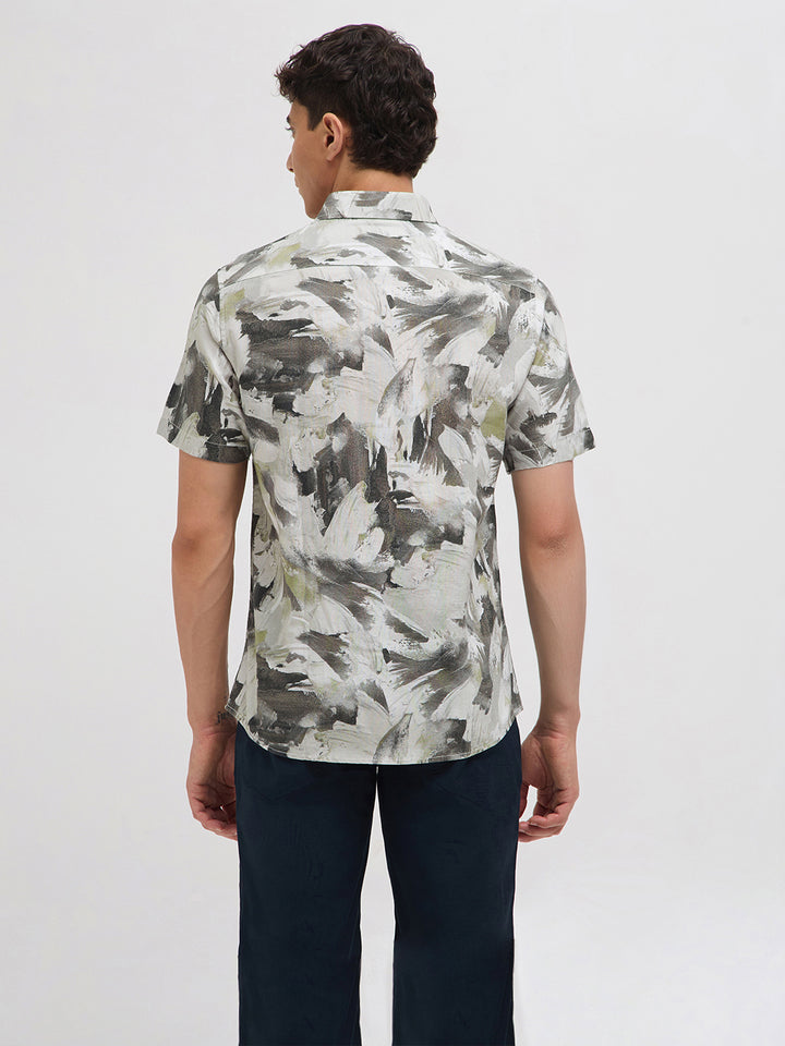 Sage Grey Paint Stroke Printed Casual Shirt