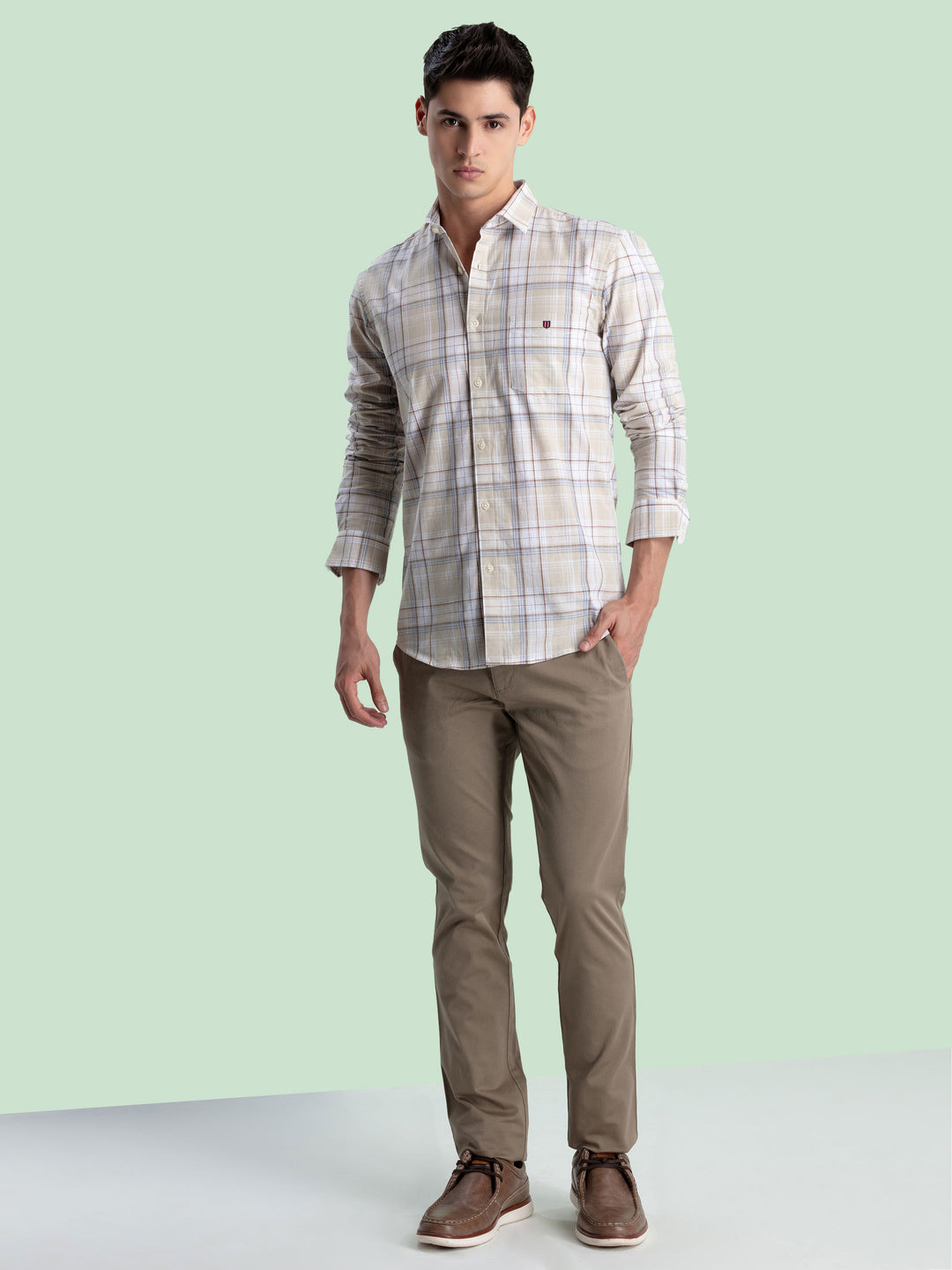 Beige Checkered Casual Shirt Checkered shirts for men