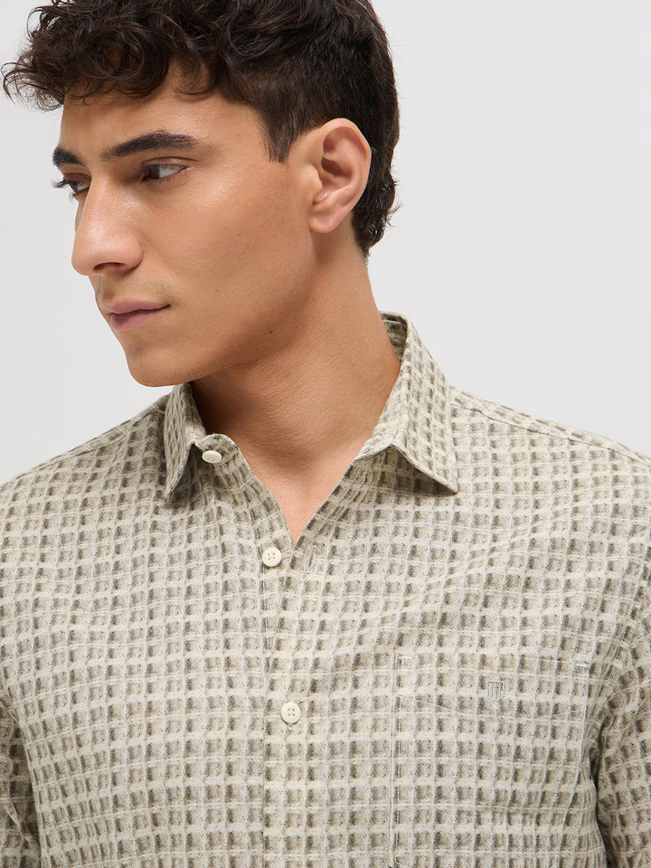 Clay Beige Cube Printed Casual Shirt