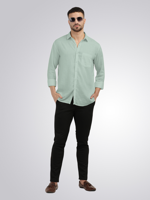 Apple Green Linen Blend Solid Shirt