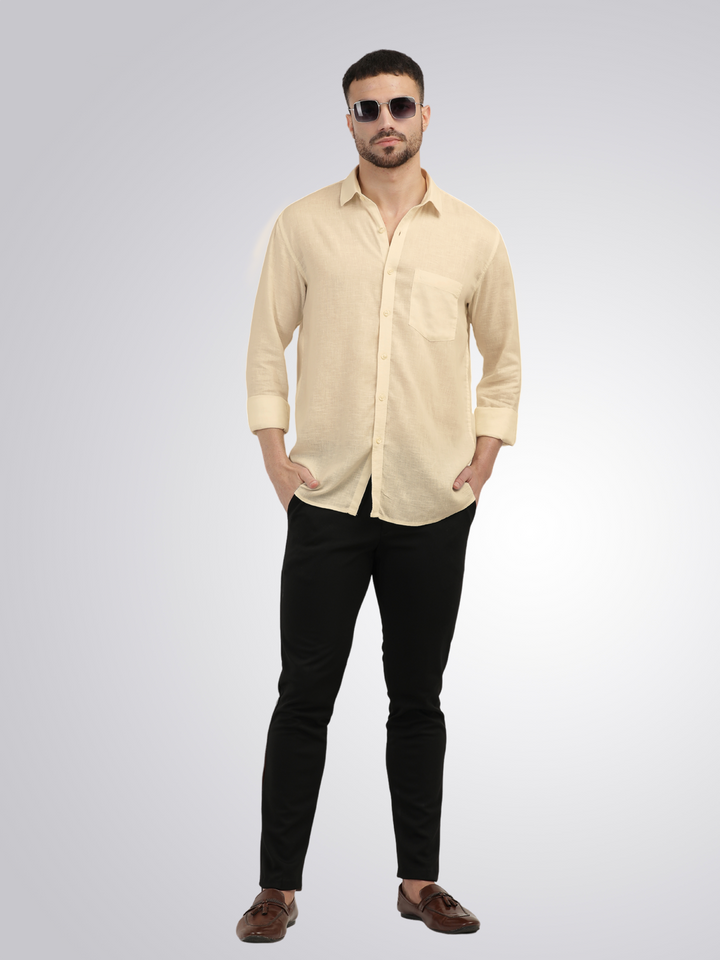 Sand Linen Blend Solid Shirt