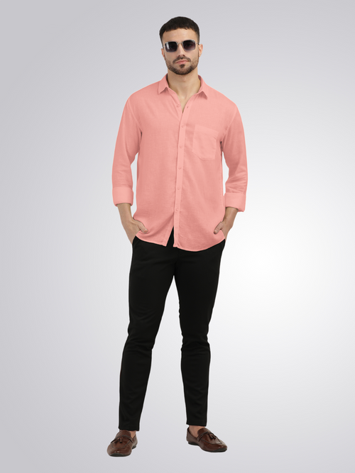 Coral Linen Blend Solid Shirt