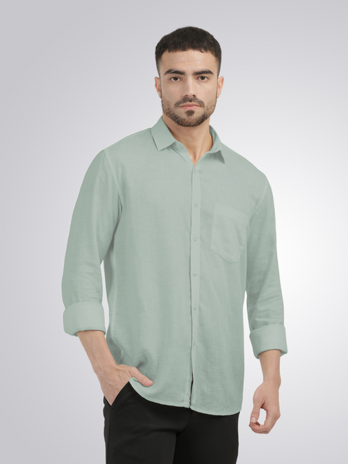 Apple Green Linen Blend Solid Shirt