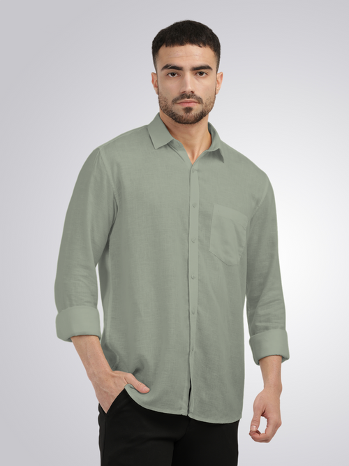 Sage Linen Blend Solid Shirt