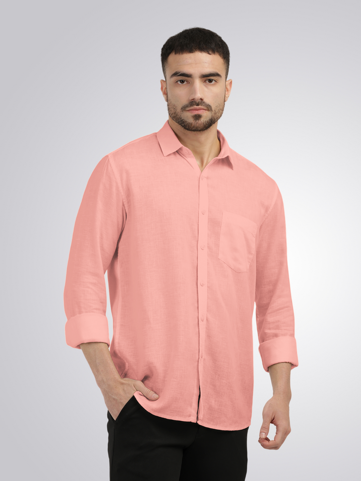 Coral Linen Blend Solid Shirt