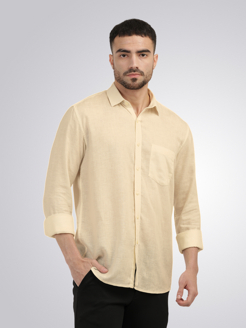 Sand Linen Blend Solid Shirt