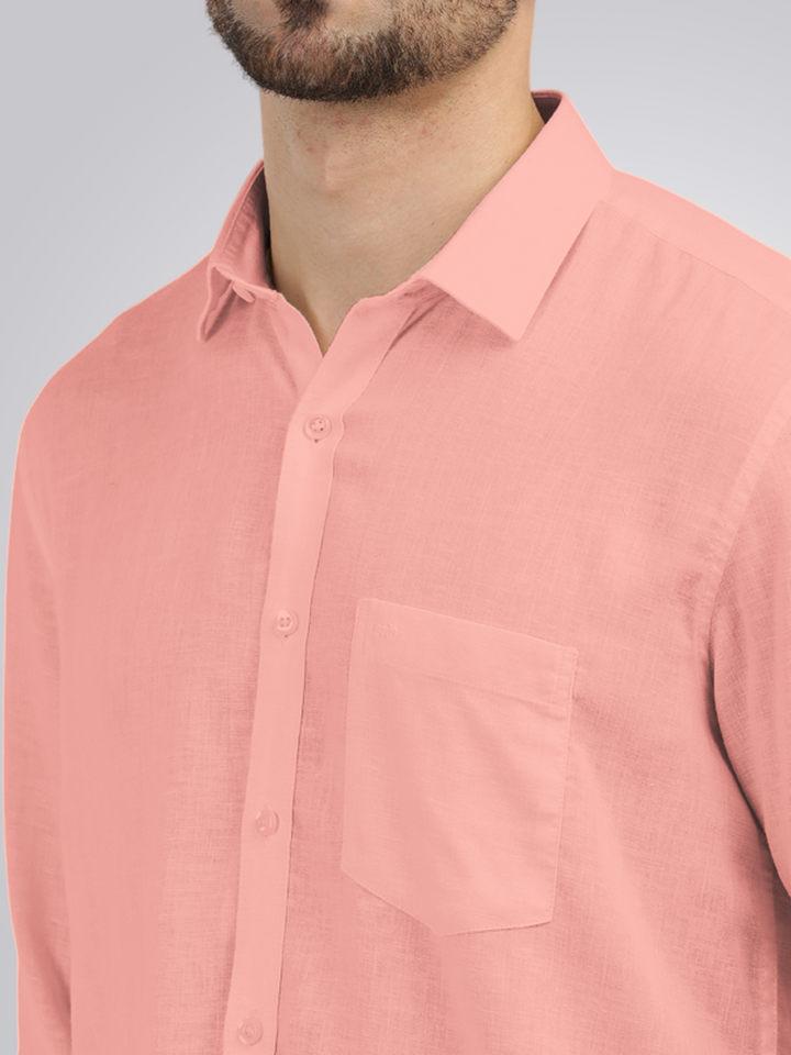 Coral Linen Blend Solid Shirt