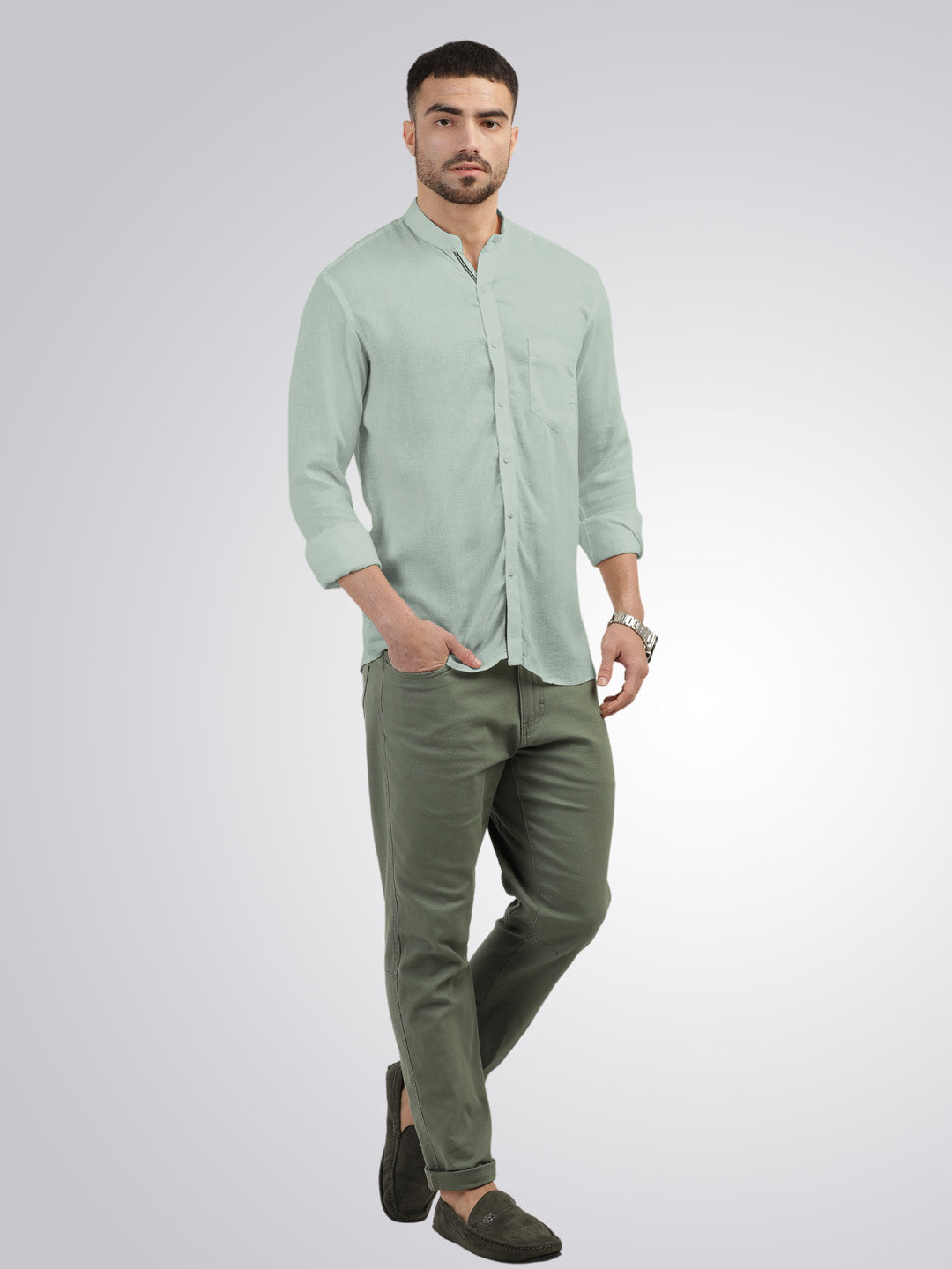 Apple Green Solid Casual Shirt