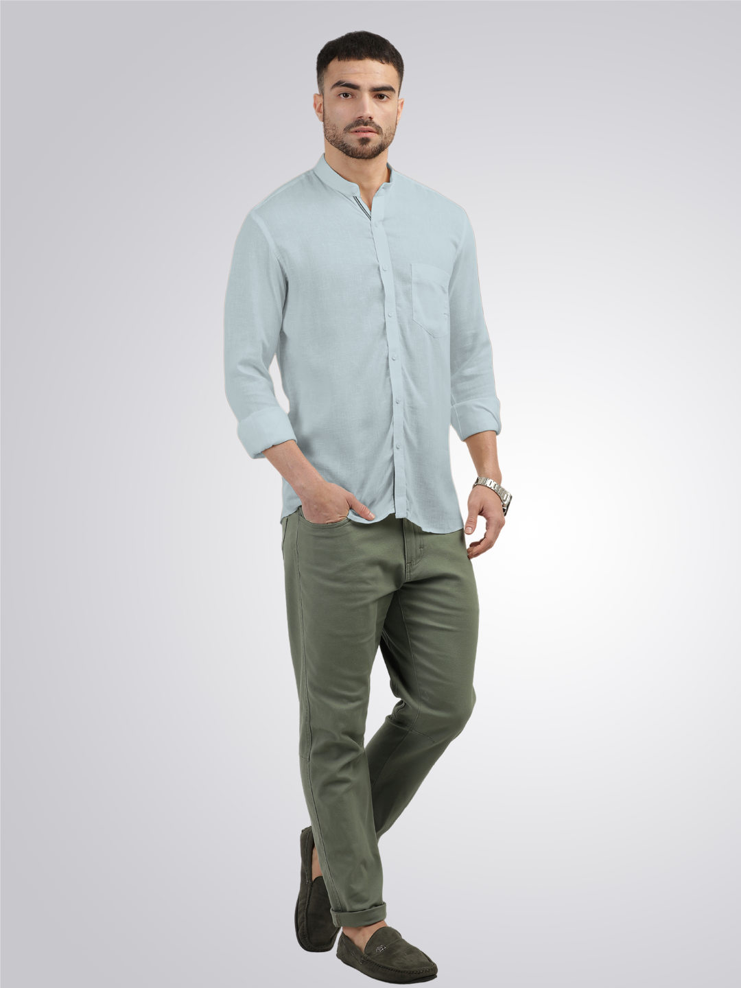 Mist Blue Solid Casual Shirt