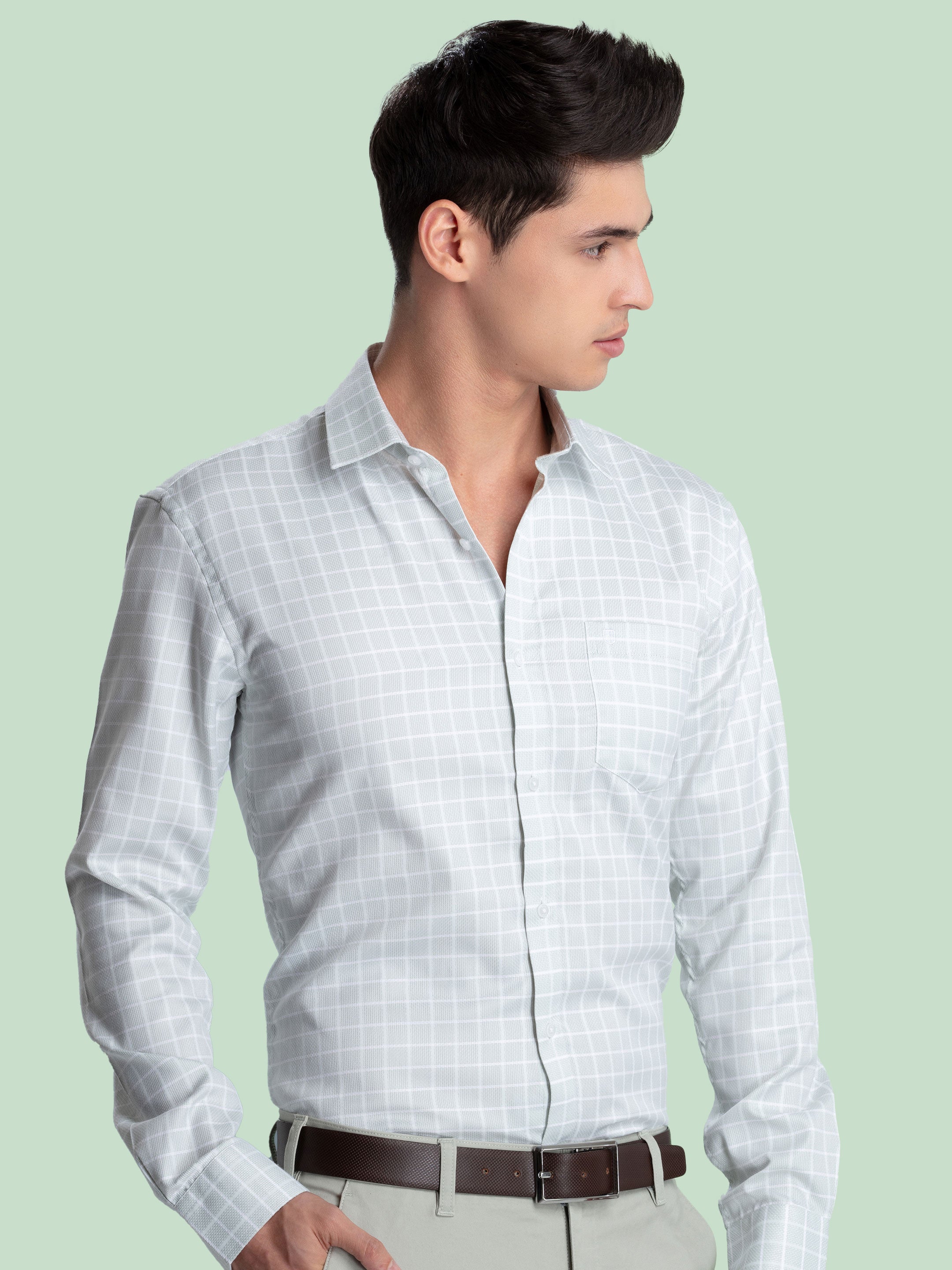 Light Grey Checkered Formal Shirt | Men in check shirt – ottostore.com
