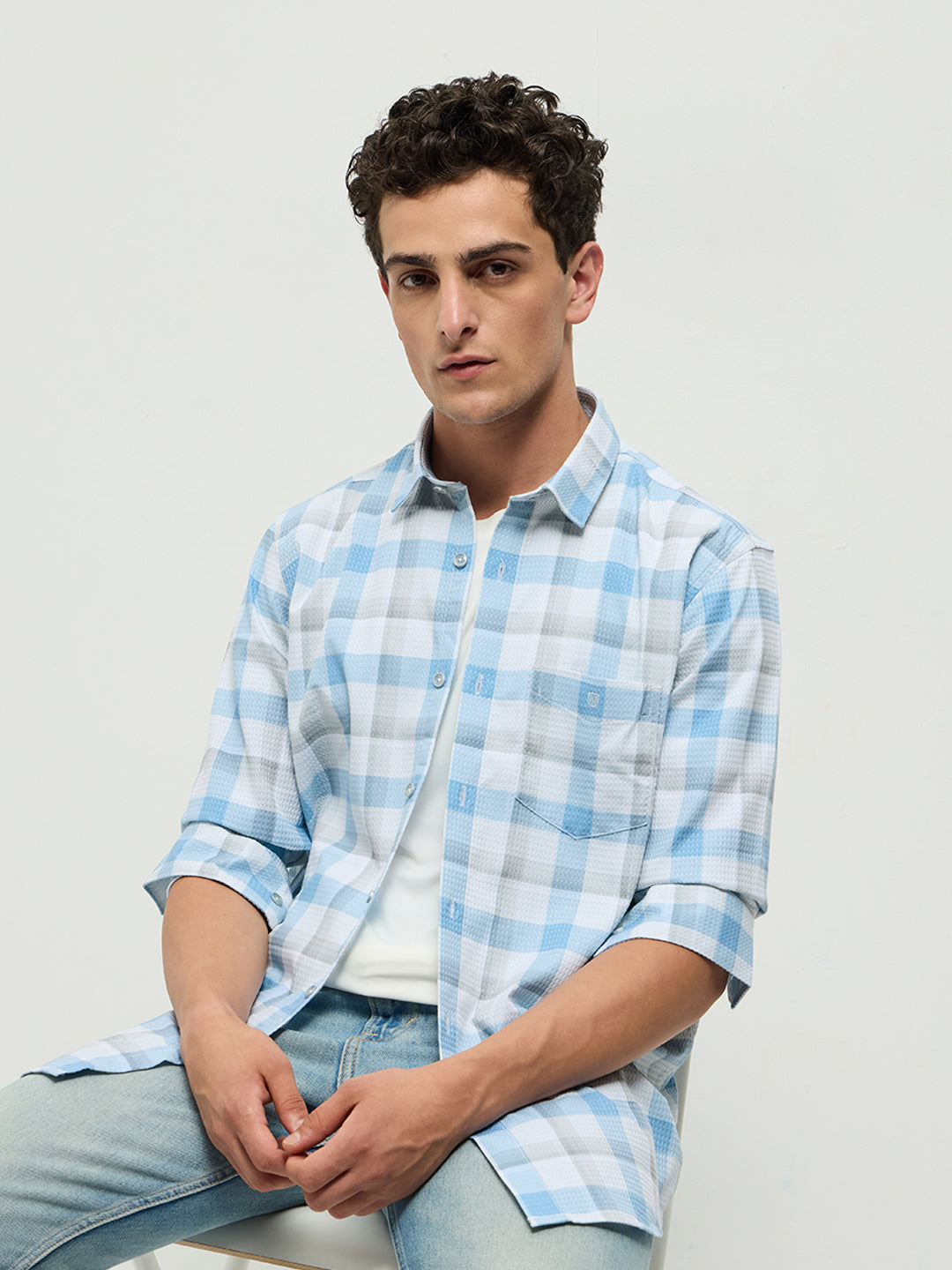 Blue Checkered Semi Casual Shirt