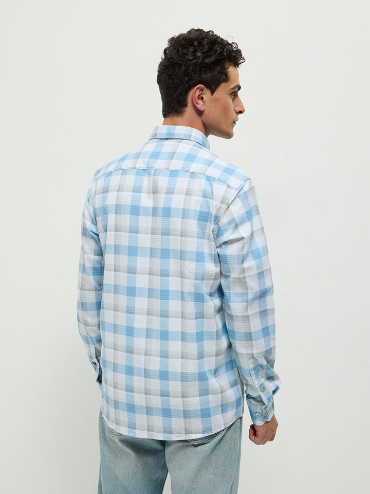 Blue Checkered Semi Casual Shirt