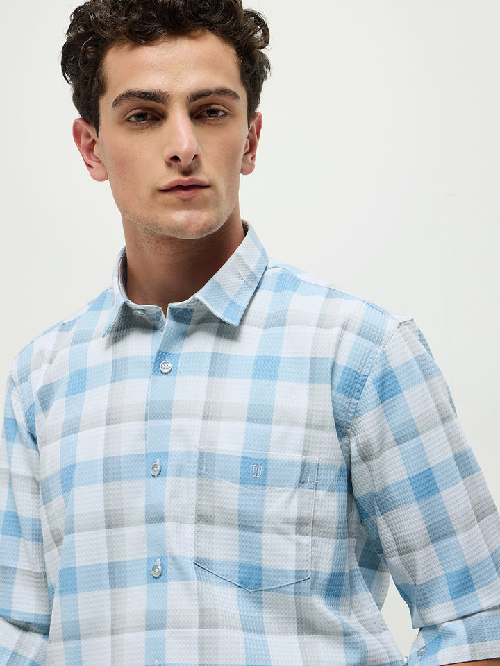 Blue Checkered Semi Casual Shirt