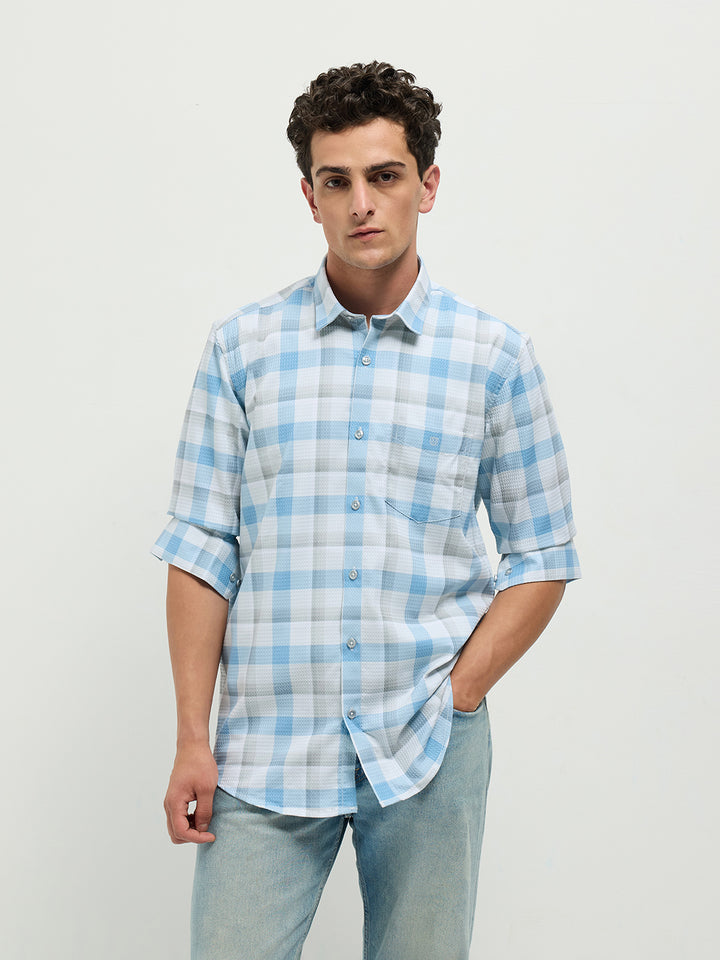 Blue Checkered Semi Casual Shirt