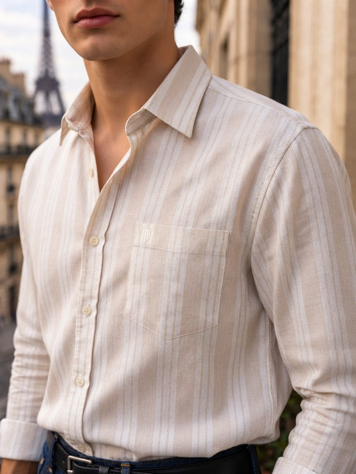 Bisque Beige Veritcal Stripes Formal Shirt