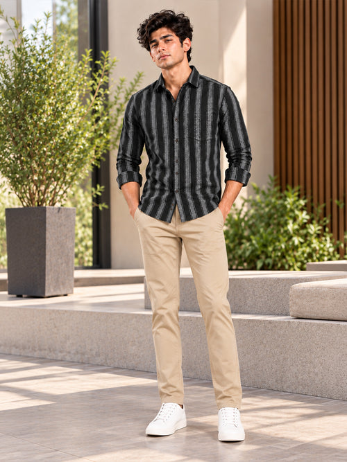 Core Black and Grey Vertical Stripes Casual Shirt