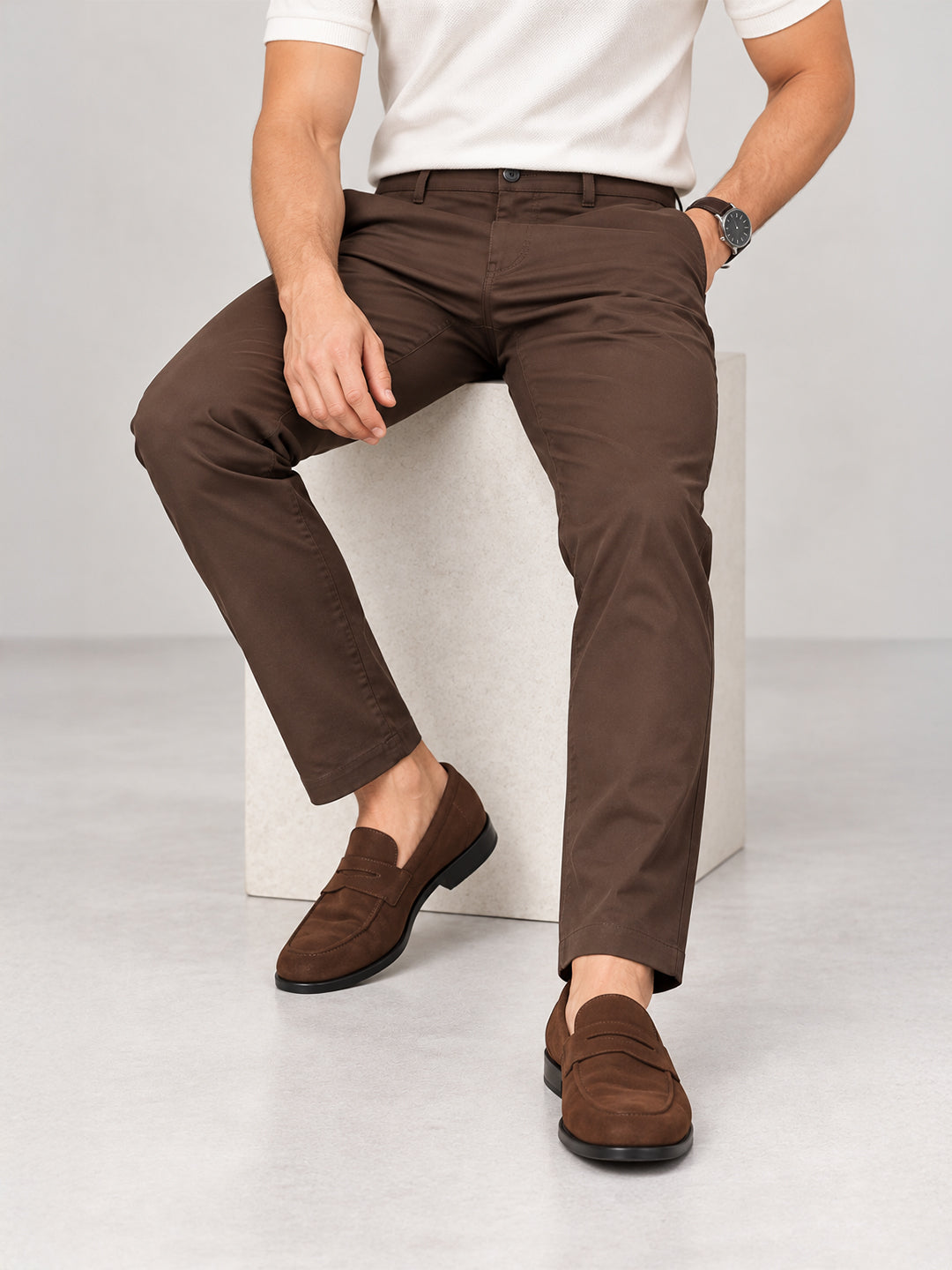Rusted Coffee Solid Casual Trousers