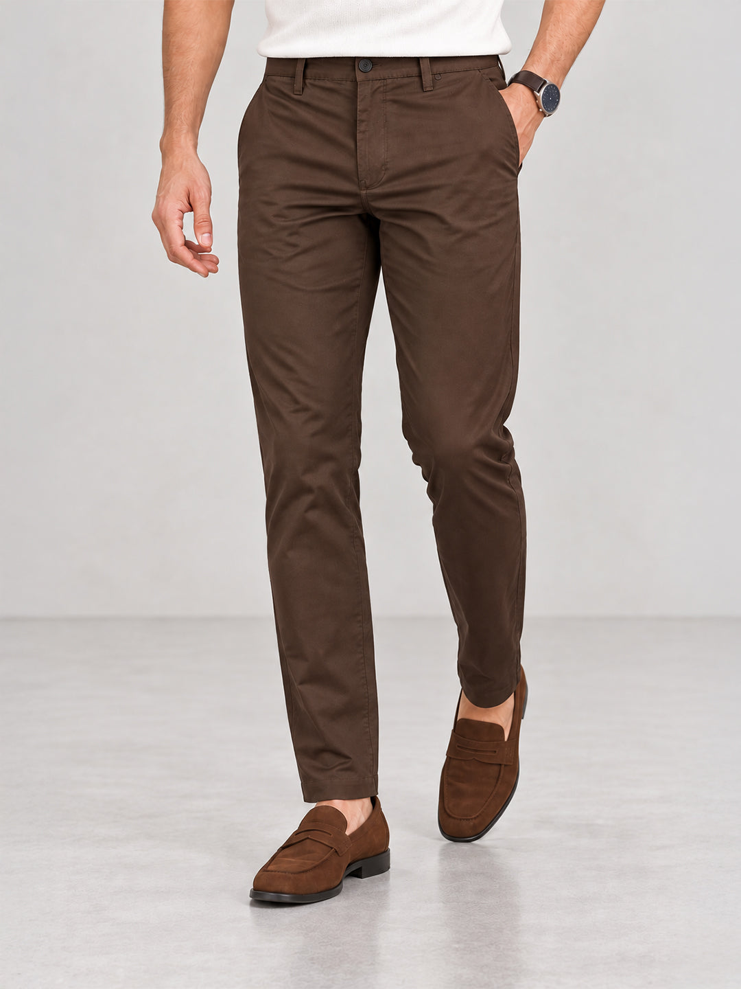 Rusted Coffee Solid Casual Trousers
