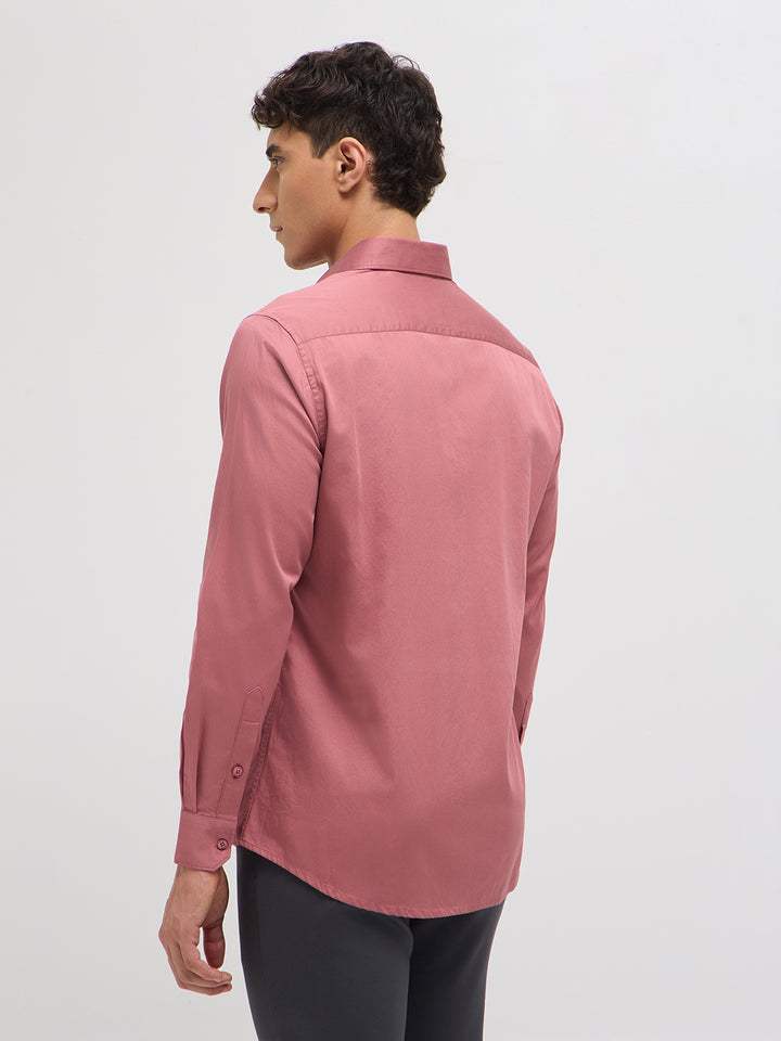 Rose Pink Twill Satin Solid Casual Shirt