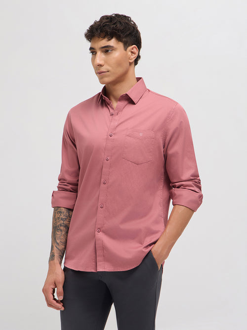 Rose Pink Twill Satin Solid Casual Shirt