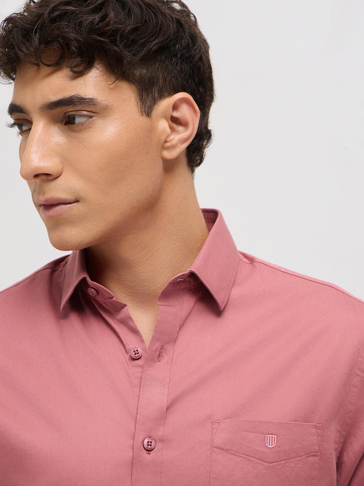 Rose Pink Twill Satin Solid Casual Shirt