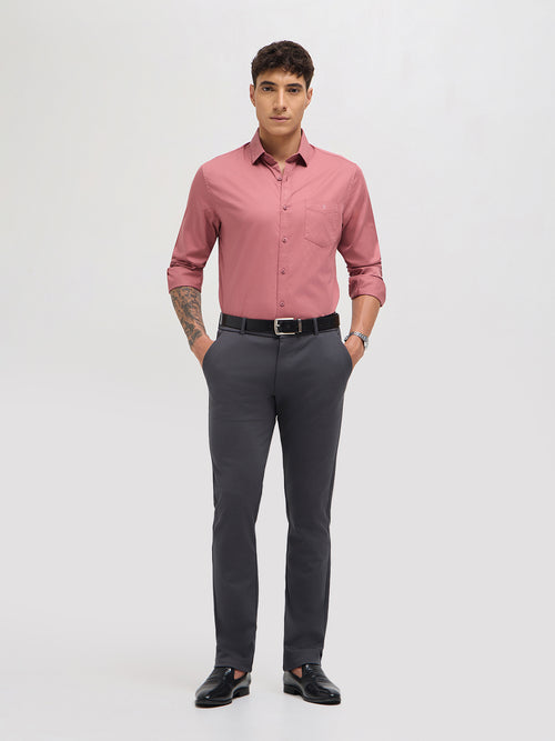 Rose Pink Twill Satin Solid Casual Shirt